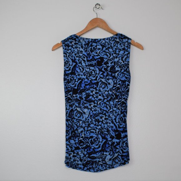 Cable & Gauge Women Floral Draped Neck Mesh Top Size Small Blue Lightweight - Picture 7 of 8